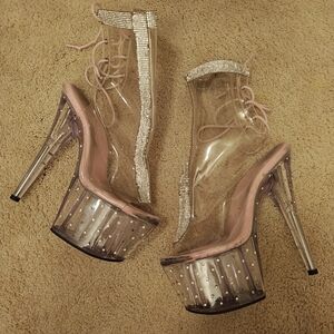 Y2K Pleaser Stardust Open Toe & Ankle, Rhinestone Platform Stiletto Ankle Boots